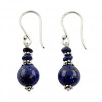 Natural Gemstone Earrings, Brass, with Lapis Lazuli, plated, for woman, mixed colors, 39x13mm, Sold By Pair