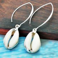 Shell Earrings Brass with Trumpet Shell plated for woman Sold By Pair