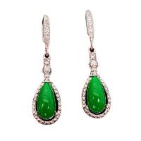 Natural Gemstone Earrings Brass with Jadeite plated micro pave cubic zirconia & for woman mixed colors Sold By Pair