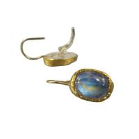 Brass Leverback Earring, with Labradorite, plated, for woman, mixed colors, 23x11mm, Sold By Pair