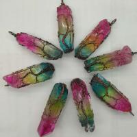 Pendentifs quartz naturel, laiton, avec Pierre naturelle, couleurs mélangées, 55x16mm, Vendu par PC