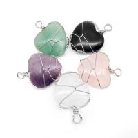 Gemstone Pendants Jewelry Natural Stone with Zinc Alloy Heart polished 5-30mm Sold By Bag