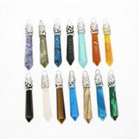 Gemstone Pendants Jewelry, Tibetan Style, with Natural Stone, polished, more colors for choice, 12x68mm, 30PCs/Bag, Sold By Bag