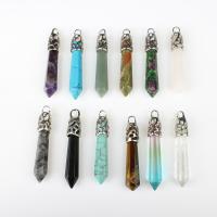 Gemstone Pendants Jewelry, Tibetan Style, with Natural Stone, polished, more colors for choice, 12x68mm, 30PCs/Bag, Sold By Bag