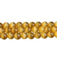 Perles de bijoux oeil de chat, Rond, DIY, Jaune, Vendu par 38 cm brin