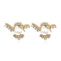 Zinc Alloy Stud Earring with ABS Plastic Pearl fashion jewelry & for woman & with rhinestone multi-colored Sold By Pair
