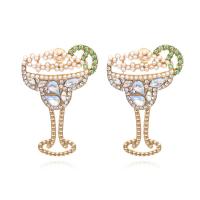 Zinklegierung Ohrstecker, mit ABS-Kunststoff-Perlen, Tasse, Modeschmuck & für Frau & mit Strass, farbenfroh, 40x27mm, verkauft von Paar