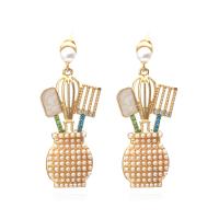 Zinc Alloy Drop Earrings with ABS Plastic Pearl fashion jewelry & for woman & enamel & with rhinestone multi-colored Sold By Pair