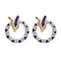 Tibetan Style Stud Earring, fashion jewelry & for woman & enamel & with rhinestone, more colors for choice, 34x29mm, Sold By Pair