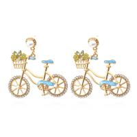 Rhinestone Earring, Tibetan Style, with ABS Plastic Pearl, Bike, fashion jewelry & for woman & enamel & with rhinestone, golden, 48x48mm, Sold By Pair