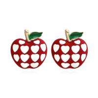 Tibetan Style Stud Earring, Apple, stoving varnish, fashion jewelry & for woman & enamel, more colors for choice, 22x19mm, Sold By Pair