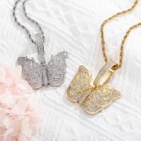Cubic Zircon Micro Pave Brass Necklace with 14K Gold Butterfly plated Unisex & micro pave cubic zirconia Length Approx 24 Inch Sold By PC