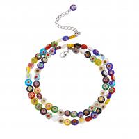 Lampwork Necklace with Brass with 2Inch extender chain platinum color plated & Unisex mixed colors 8mm Sold By PC
