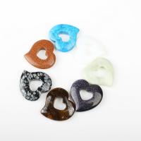 Gemstone Vedhæng Smykker, Natursten, Heart, Unisex & hule, blandede farver, 30x30x7mm, Ca. 7pc'er/Box, Solgt af Box