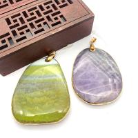 Gemstone Pendants Jewelry Natural Stone with Brass irregular gold color plated Unisex 46x57- Sold By PC