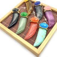 Gemstone Pendants Jewelry, Natural Stone, with Brass, gold color plated, Unisex & faceted, more colors for choice, 17x56mm, Sold By PC