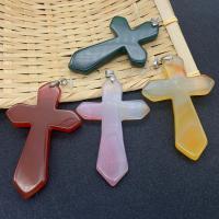 Agate Jewelry Pendants, Cross, Unisex, more colors for choice, 53x80mm, Sold By PC