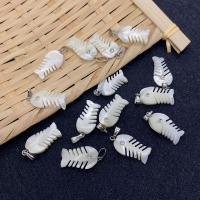 Shell Pendants Natural Seashell Fish Bone Unisex & with rhinestone white Sold By PC