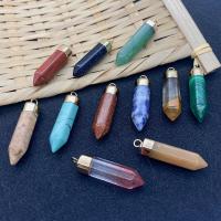 Gemstone Pendants Jewelry, Natural Stone, with Brass, Conical, gold color plated, Unisex, more colors for choice, 8x36mm, Sold By PC