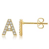 Cubic Zirconia Micro Pave Brass Earring Alphabet Letter gold color plated & micro pave cubic zirconia golden nickel lead & cadmium free Sold By Pair