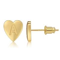 Brass Stud Earring Heart gold color plated & with letter pattern golden nickel lead & cadmium free Sold By Pair