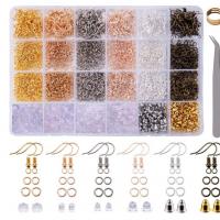 Eisen Ohrring Findung Set, Ohrstöpsel & earpick & Pinzette, mit Kunststoff Kasten, plattiert, DIY, gemischte Farben, 195x135x20mm, 3900PCs/setzen, verkauft von setzen