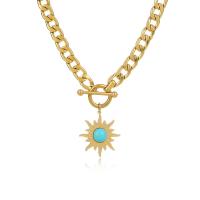 Stainless Steel Jewelry Necklace with turquoise gold color plated for woman Length Approx 18.5 Inch Sold By PC