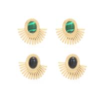 Stainless Steel Stud Earrings, with Gemstone, gold color plated, for woman, more colors for choice, 20x18mm, Sold By Pair