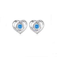 925 Sterling Silver Stud Earrings, Heart, for woman & with rhinestone, more colors for choice, 9x10mm, Sold By Pair