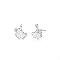 925 Sterling Silver Stud Earrings Ginkgo Leaf plated for woman Sold By Pair
