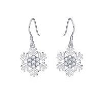 925 Sterling Silver Drop &  Dangle Earrings, Snowflake, Adjustable & with rhinestone, silver color, 30x12mm, Sold By Pair