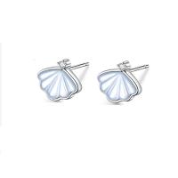 925 Sterling Silver Stud Earrings, with Shell, Shell, for woman & with rhinestone, platinum color, 9x9mm, Sold By PC