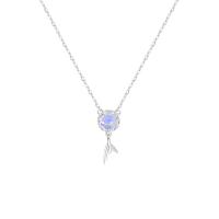 Cubic Zircon Micro Pave 925 Sterling Silver Necklace, with Lampwork, platinum color plated, micro pave cubic zirconia & for woman, 8x19mm, Length:Approx 15.74 Inch, Sold By PC