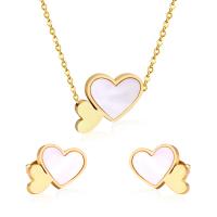 Fashion Stainless Steel Jewelry Sets Stud Earring & necklace with Shell Heart plated for woman 19.3*15.5mm 17.5*11.2mm Length Approx 17.72 Inch Sold By Set