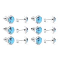 Turquoise Earring, Stainless Steel, with turquoise, plated, for woman, more colors for choice, 13.50x7.80mm, Sold By Pair