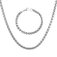Fashion Stainless Steel Jewelry Sets bracelet & necklace plated & for man 7mm Sold By Set