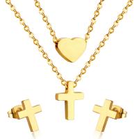 Fashion Stainless Steel Jewelry Sets, Stud Earring & necklace, Heart and Cross, plated, for woman, more colors for choice, Length:Approx 17.72 Inch, Sold By Set
