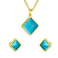Fashion Stainless Steel Jewelry Sets, Stud Earring & necklace, with turquoise, Rhombus, plated, for woman, more colors for choice, 33*31mm,16*16mm, Length:Approx 17.72 Inch, Sold By Set
