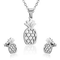 Fashion Stainless Steel Jewelry Sets Stud Earring & necklace Pineapple plated for woman & hollow 24.5*12mm 11*6mm Length Approx 17.72 Inch Sold By Set