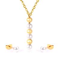 Fashion Stainless Steel Jewelry Sets, Stud Earring & necklace, with Plastic Pearl, for woman, more colors for choice, Length:Approx 17.72 Inch, Sold By Set