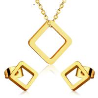 Fashion Stainless Steel Jewelry Sets, Stud Earring & necklace, Rhombus, plated, for woman & hollow, more colors for choice, Length:Approx 17.72 Inch, Sold By Set