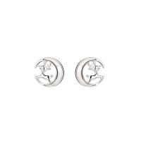 Brass Stud Earring, with Shell, for woman, silver color, 13mm, 5Pairs/Bag, Sold By Bag
