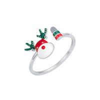 Karácsonyi Finger Ring, Sárgaréz, Állítható & a nő & zománc, kevert színek, 17mm, 5PC-k/Bag, Által értékesített Bag