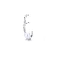 Messing Stud ørering, med Plastic Pearl, Micro Pave cubic zirconia & for kvinde, sølv, 8x12mm, 5pc'er/Bag, Solgt af Bag