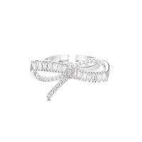 Kubieke Circonia Micro Pave Brass Ring, Messing, Strik, Verstelbare & micro pave zirconia & voor vrouw, zilver, 17mm, 5pC's/Bag, Verkocht door Bag