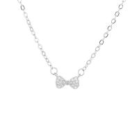 Cubic Zircon Micro Pave Brass Necklace Bowknot micro pave cubic zirconia & for woman silver color Length 45 cm Sold By Bag