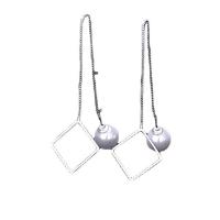 laiton boucles d'oreilles chaîne, avec perle de plastique, pour femme, argent, 120x20mm, 5pairescouple/sac, Vendu par sac