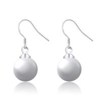 Brass Drop Earring, with Plastic Pearl, for woman, silver color, 25x10mm, 5Pairs/Bag, Sold By Bag