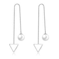 Brass Thread Through Earrings, with Plastic Pearl, plated, for woman, silver color, 1-5cm, 5Pairs/Bag, Sold By Bag