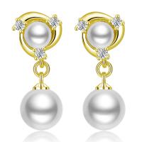 Brass Drop Earring, with Plastic Pearl, micro pave cubic zirconia & for woman, more colors for choice, 28mm, 5Pairs/Bag, Sold By Bag